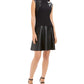 Vestido feminino N Natori em couro sintético e babados estilo mergulho, preto, tamanho 8