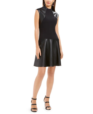 Vestido feminino N Natori em couro sintético e babados estilo mergulho, preto, tamanho 8