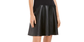 Vestido feminino N Natori em couro sintético e babados estilo mergulho, preto, tamanho 8