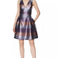 Vestido listrado metálico feminino Laundry By Shelli Segal, corte evasê, roxo, tamanho 12