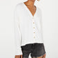 Cardigan Hippie Rose Juniors de malha waffle com botões na frente, branco, tamanho grande