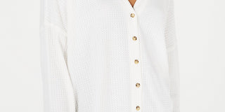 Hippie Rose Juniors' Waffle-Knit Button-Front Cardigan White Size Large