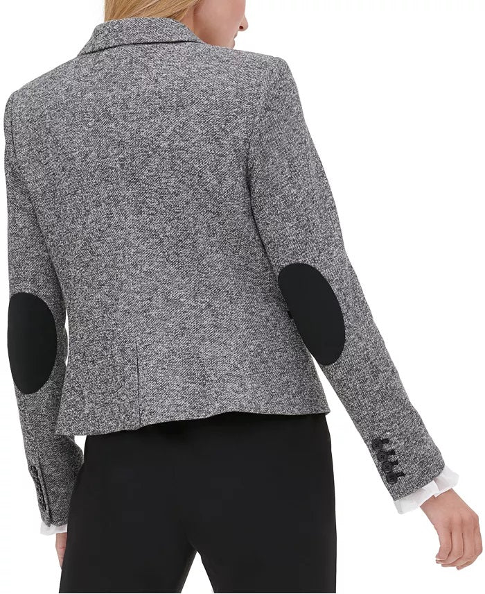 Tommy Hilfiger Blazer Feminino Marled Peak-Lapel Cinza Escuro Tamanho 10