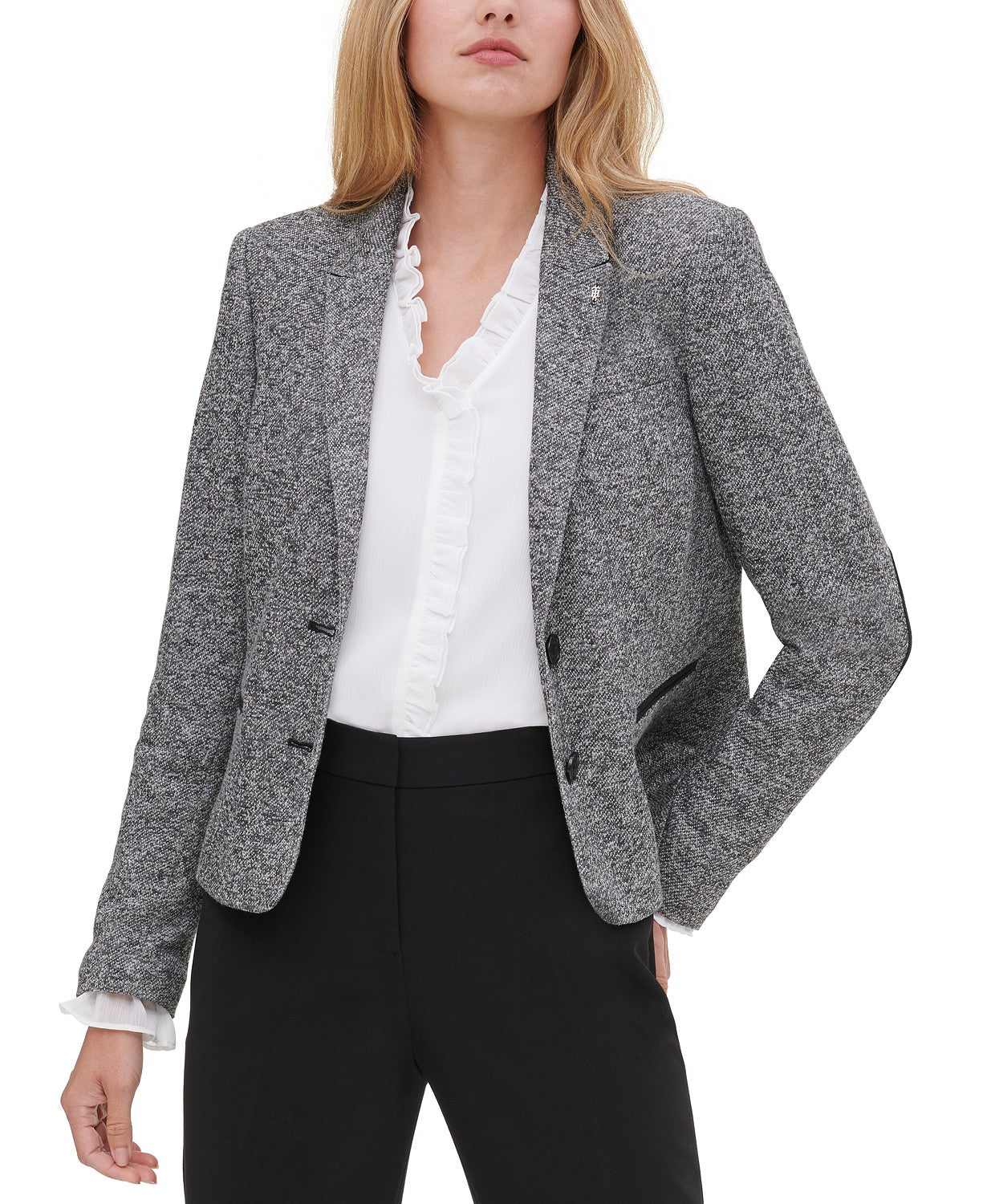 Tommy Hilfiger Blazer Feminino Marled Peak-Lapel Cinza Escuro Tamanho 10