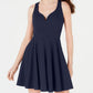 Vestido feminino B Darlin Junior com decote em V e ajuste evasê, azul, tamanho 9