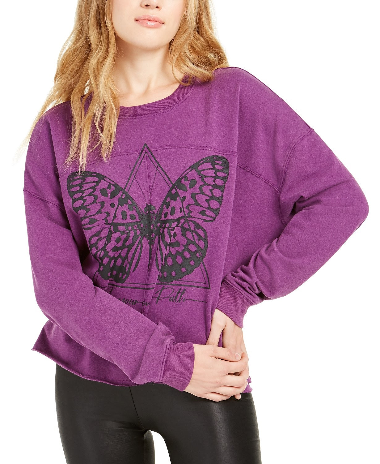 Moletom feminino Rebelious One com estampa de borboleta, tamanho médio, roxo, para jovens