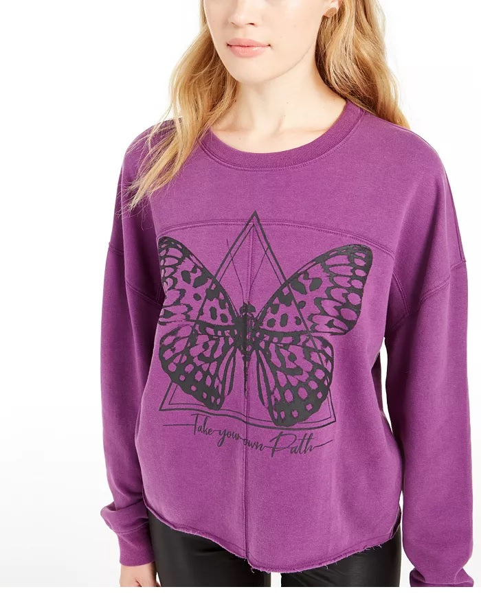 Moletom feminino Rebelious One com estampa de borboleta, tamanho médio, roxo, para jovens