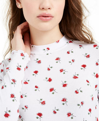 Blusa de gola alta com estampa de rosas Rebellious One Junior, branca, tamanho X-G