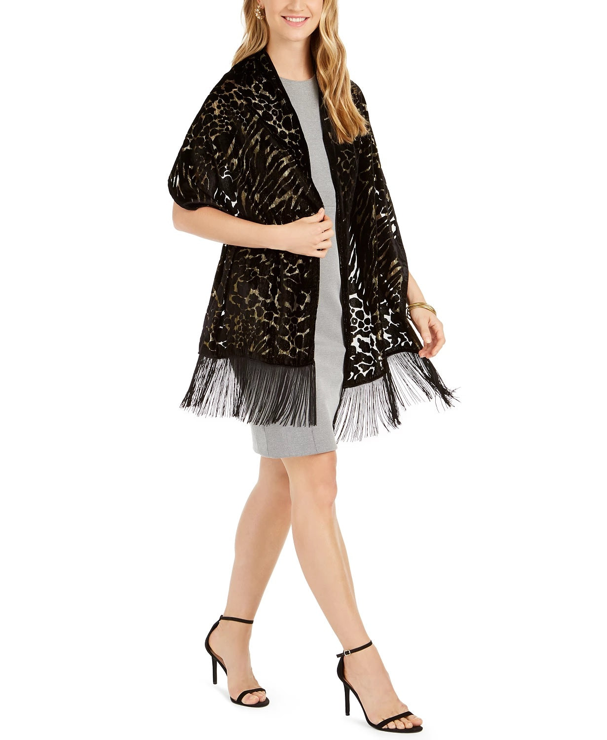 INC International Concepts Feminino Animal-Print Brilho Veludo Wrap Carvão Tamanho Regular