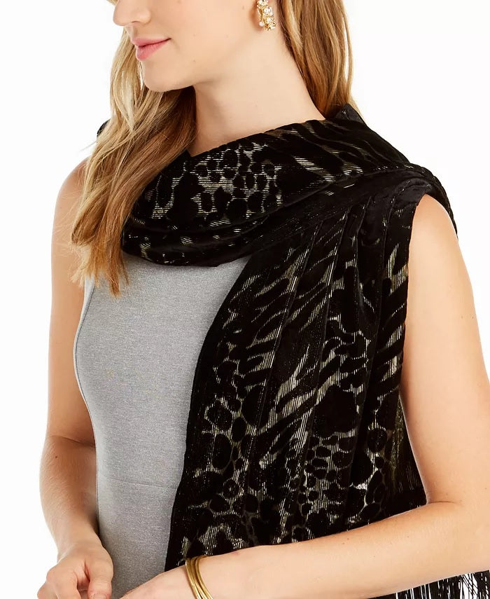 INC International Concepts Feminino Animal-Print Brilho Veludo Wrap Carvão Tamanho Regular