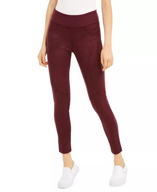 Rewash Junior's Faux Suede Front Ponte Knit Leggings Dark Red Size Small