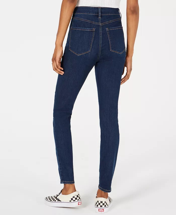 Calça jeans skinny de cintura alta com botões Rewash Juniors, azul, tamanho 1