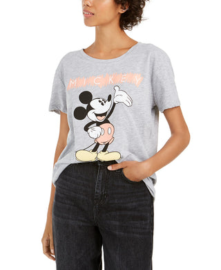 Camiseta estampada do Mickey Mouse da Disney Juniors, cinza, tamanho pequeno