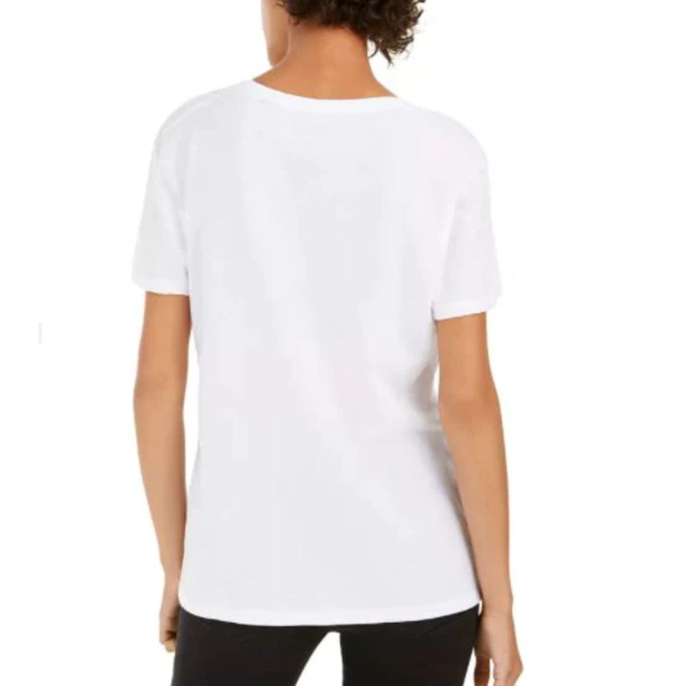 Camiseta estampada Mickey e Minnie da Disney Juniors, tamanho P, branca