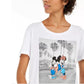 Camiseta estampada Mickey e Minnie da Disney Juniors, tamanho P, branca