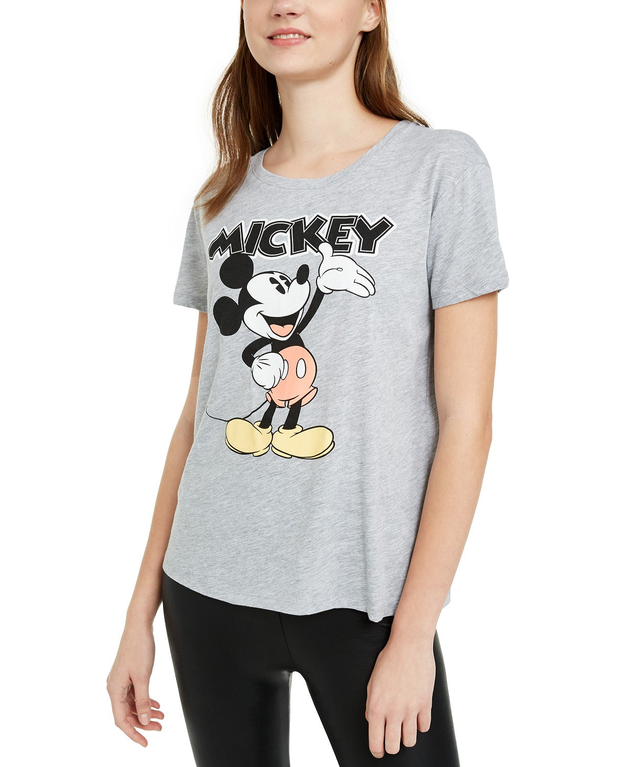 Camiseta estampada do Mickey Mouse da Disney Juniors, cinza, tamanho médio