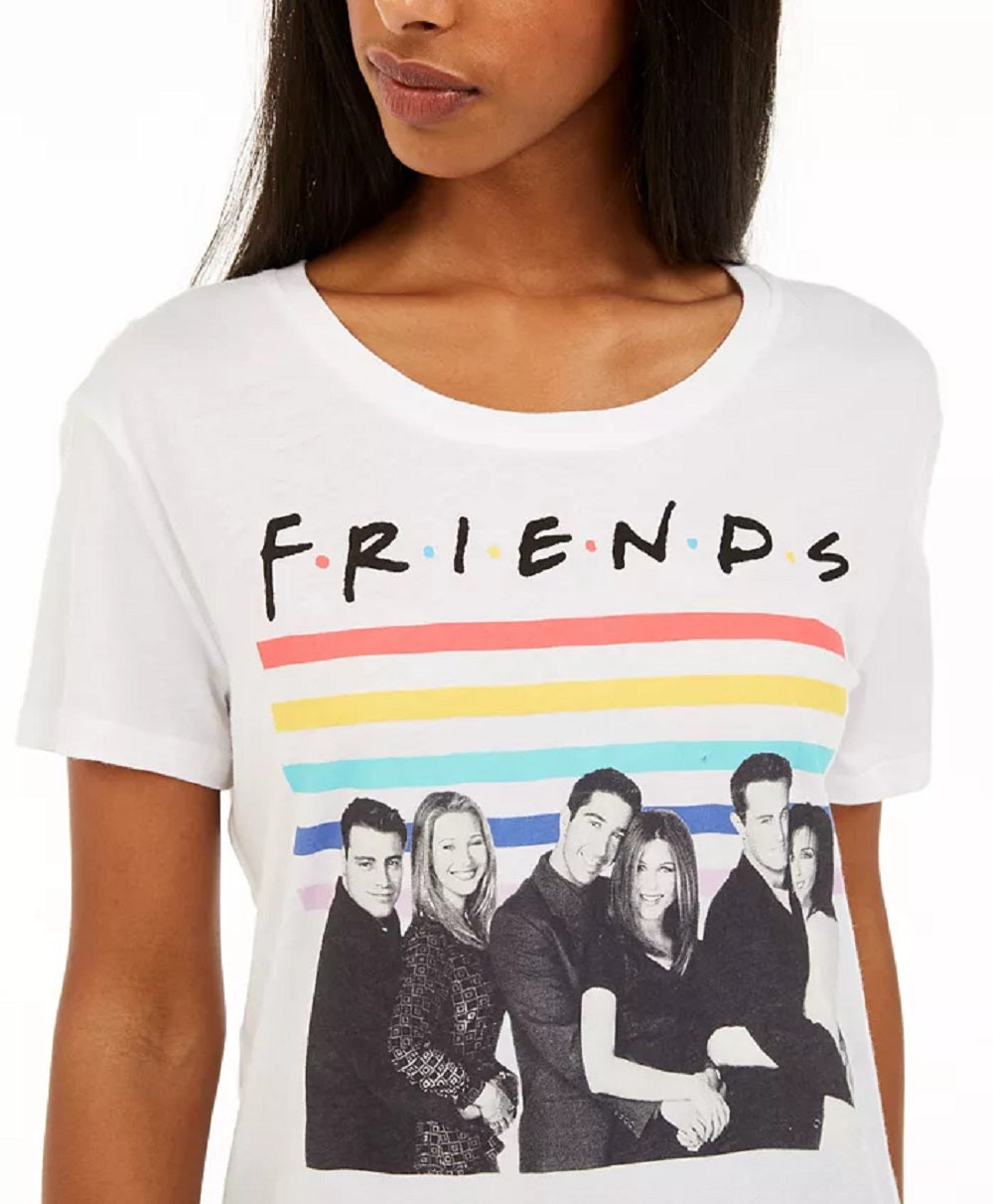 Camiseta feminina Love Tribe Juniors com estampa de arco-íris e amigos, tamanho extra grande, branca