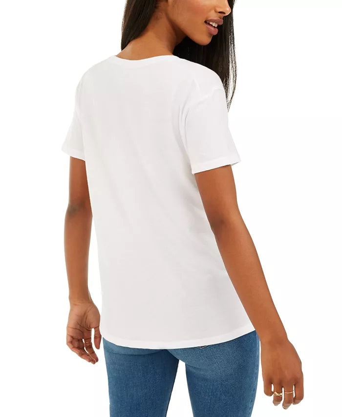 Camiseta Love Tribe Juniors Friends com estampa de arco-íris, branca, tamanho médio