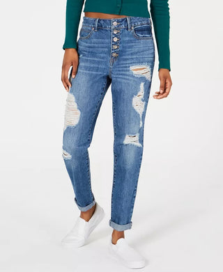 Rewash Junior's Button Front High Rise Jeans Blue Size 1