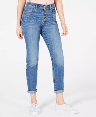 Rewash Junior's High Rise Button Fly Straight Leg Jeans Blue Size 1