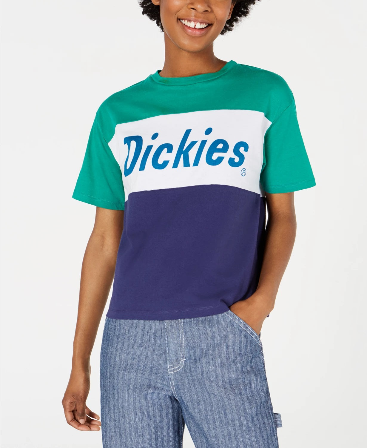 Camiseta Dickies Feminina Colorblock Algodão Gráfico Tomboy Verde Tamanho P