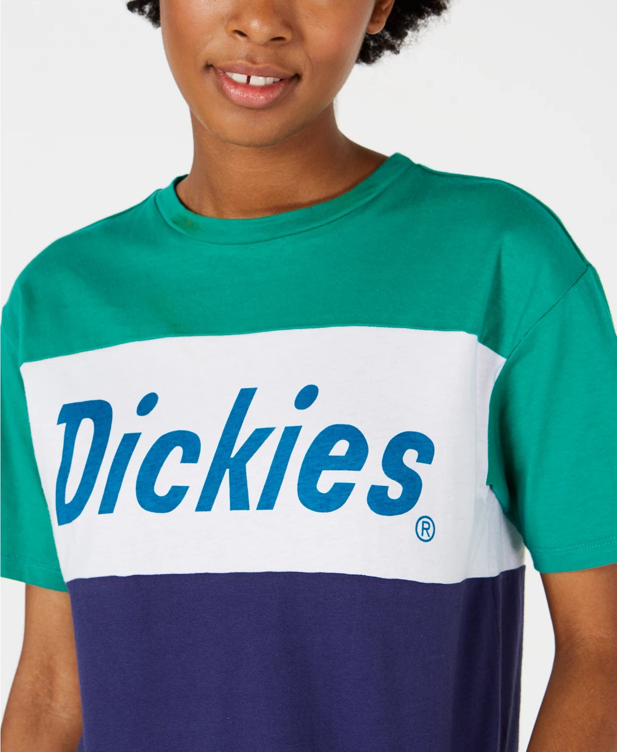 Camiseta Dickies Feminina Colorblock Algodão Gráfico Tomboy Verde Tamanho P