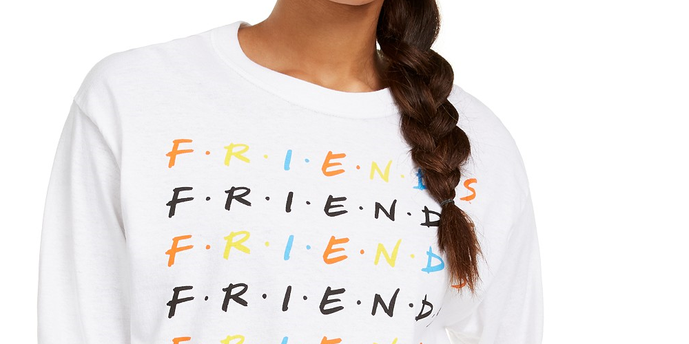 Camiseta estampada de manga comprida Love Tribe Juniors Friends, tamanho médio, branca