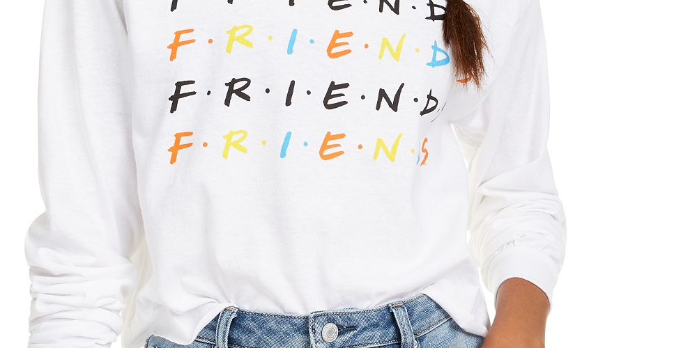 Camiseta estampada de manga comprida Love Tribe Juniors Friends, tamanho médio, branca