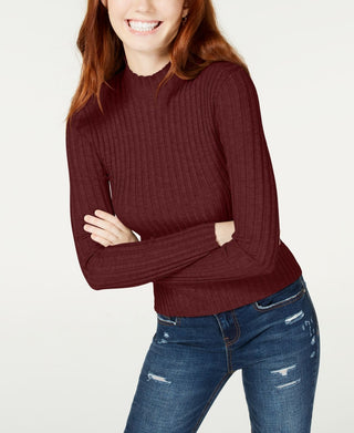 Suéter de gola alta simulada em malha canelada para juniores Hooked Up By IOT, vermelho escuro, tamanho extra grande