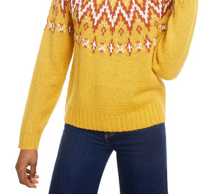 Suéter de gola redonda Fair Isle Juniors Hooked Up, amarelo, tamanho médio