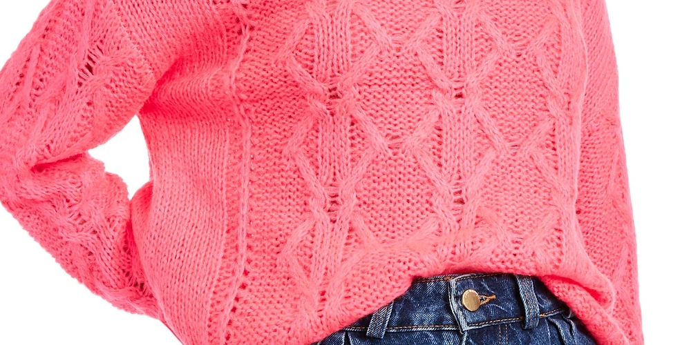 Suéter de tricô Cable Knit da Hooked Up By Iot Junior, rosa brilhante, tamanho X-S