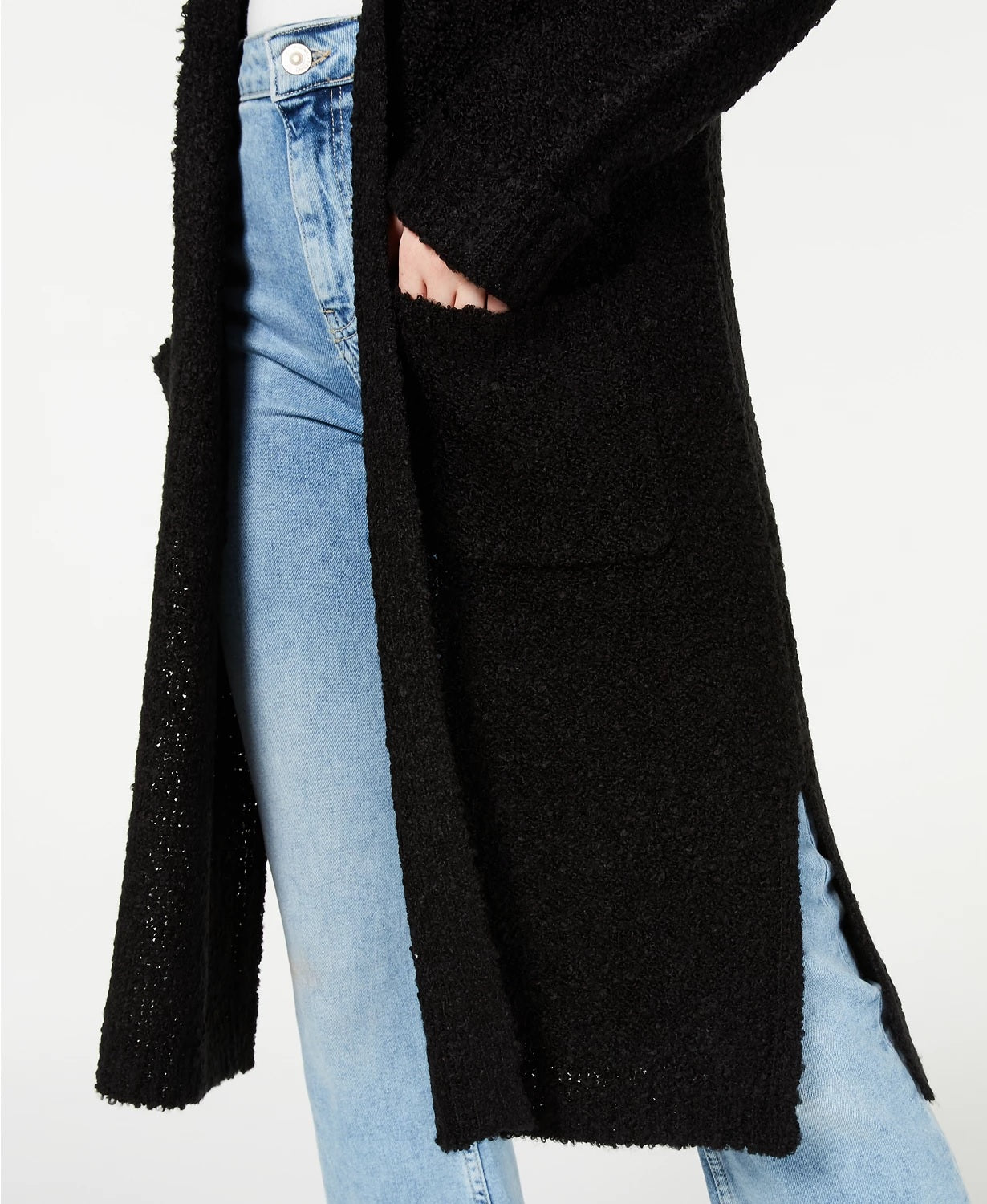 Cardigan Duster Texturizado para Juniores da Hooked Up by IOT, Preto, Tamanho Médio