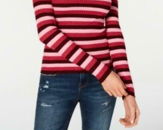 Suéter listrado canelado feminino Hooked Up By Iot Juniors Shine, tamanho extra grande, vermelho