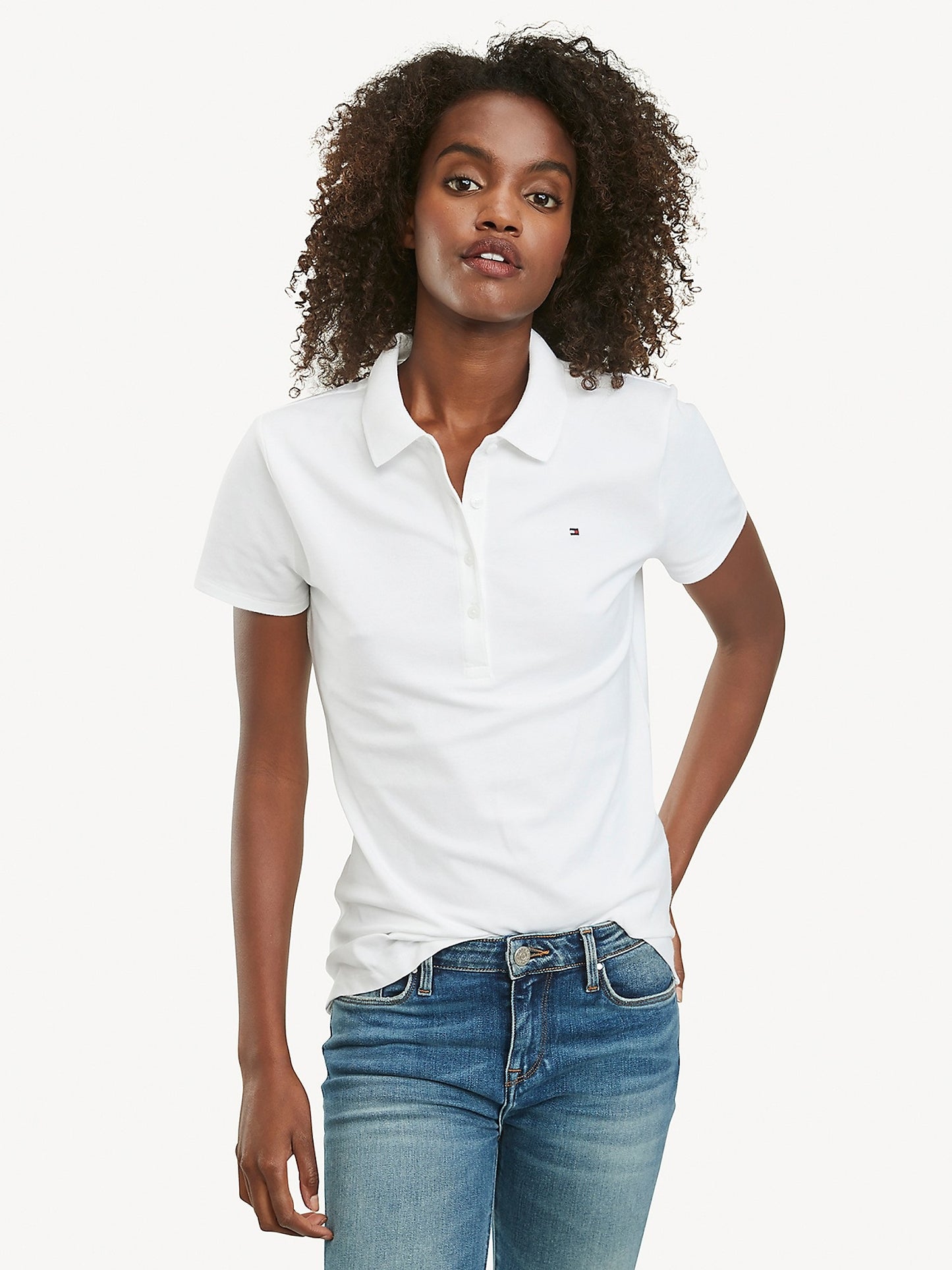 Camisa polo feminina Tommy Hilfiger Core, branca, tamanho XX-G