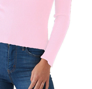 Suéter com babados e gola V para juniores da Hooked Up by IOT, rosa, tamanho X-S