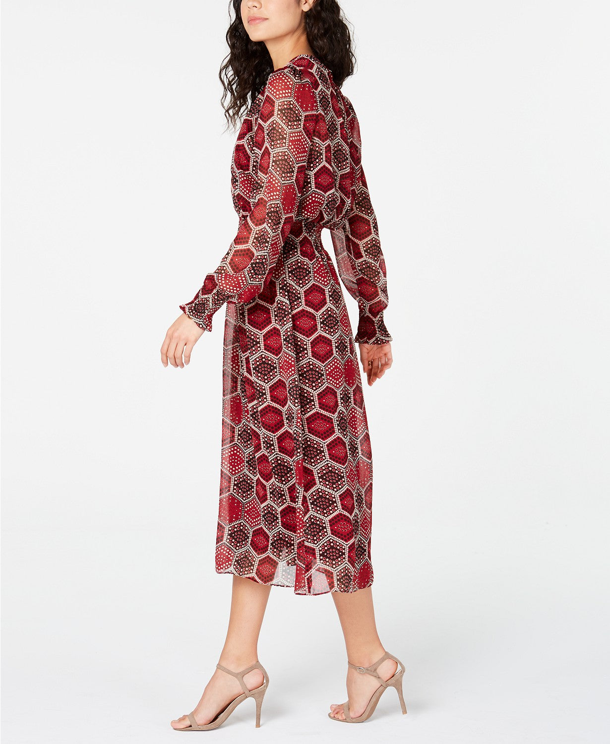 Vestido feminino Tommy Hilfiger manga comprida colmeia vermelho tamanho grande
