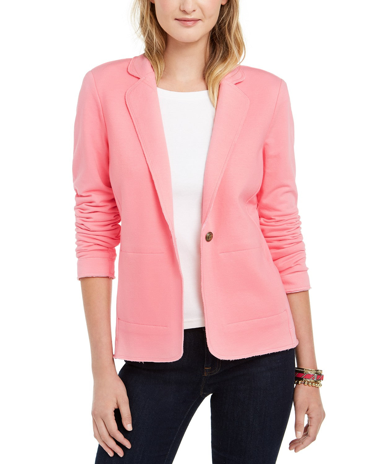 Tommy Hilfiger Blazer Feminino de Malha com Botão Único Rosa Tamanho Médio