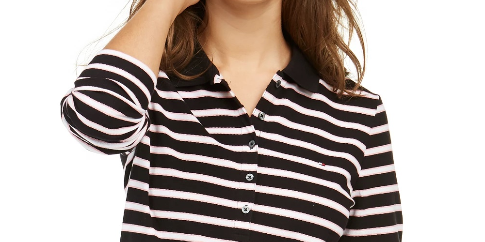 Camisa polo feminina Tommy Hilfiger manga comprida preta tamanho pequeno