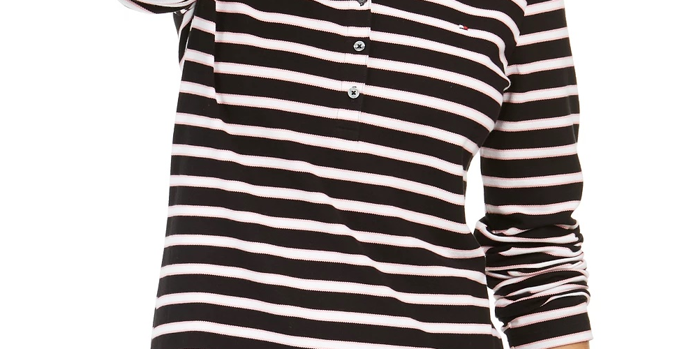 Camisa polo feminina Tommy Hilfiger manga comprida preta tamanho pequeno