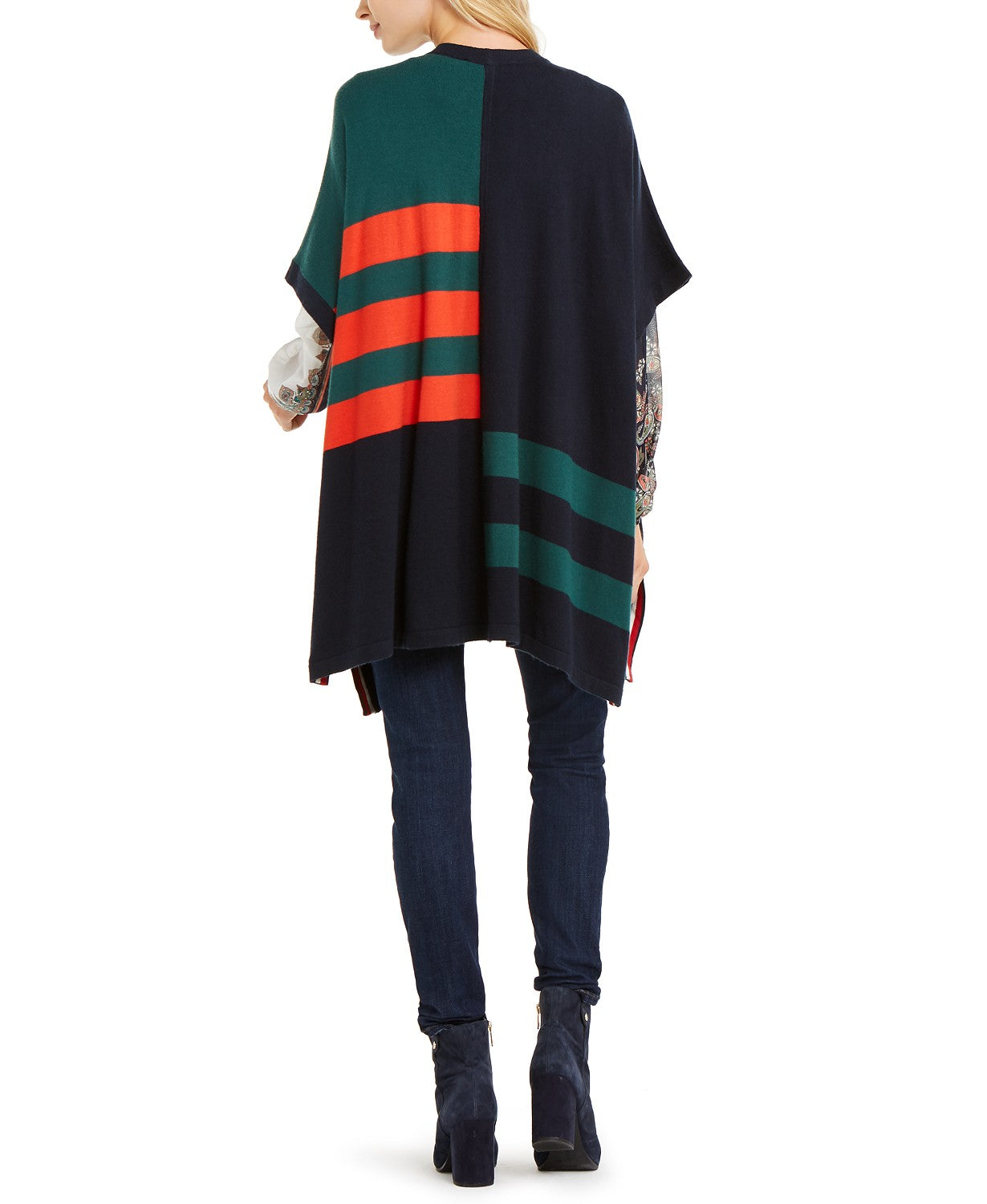 Tommy Hilfiger Cardigan Poncho Feminino Colorblocked Azul Tamanho Extra Grande