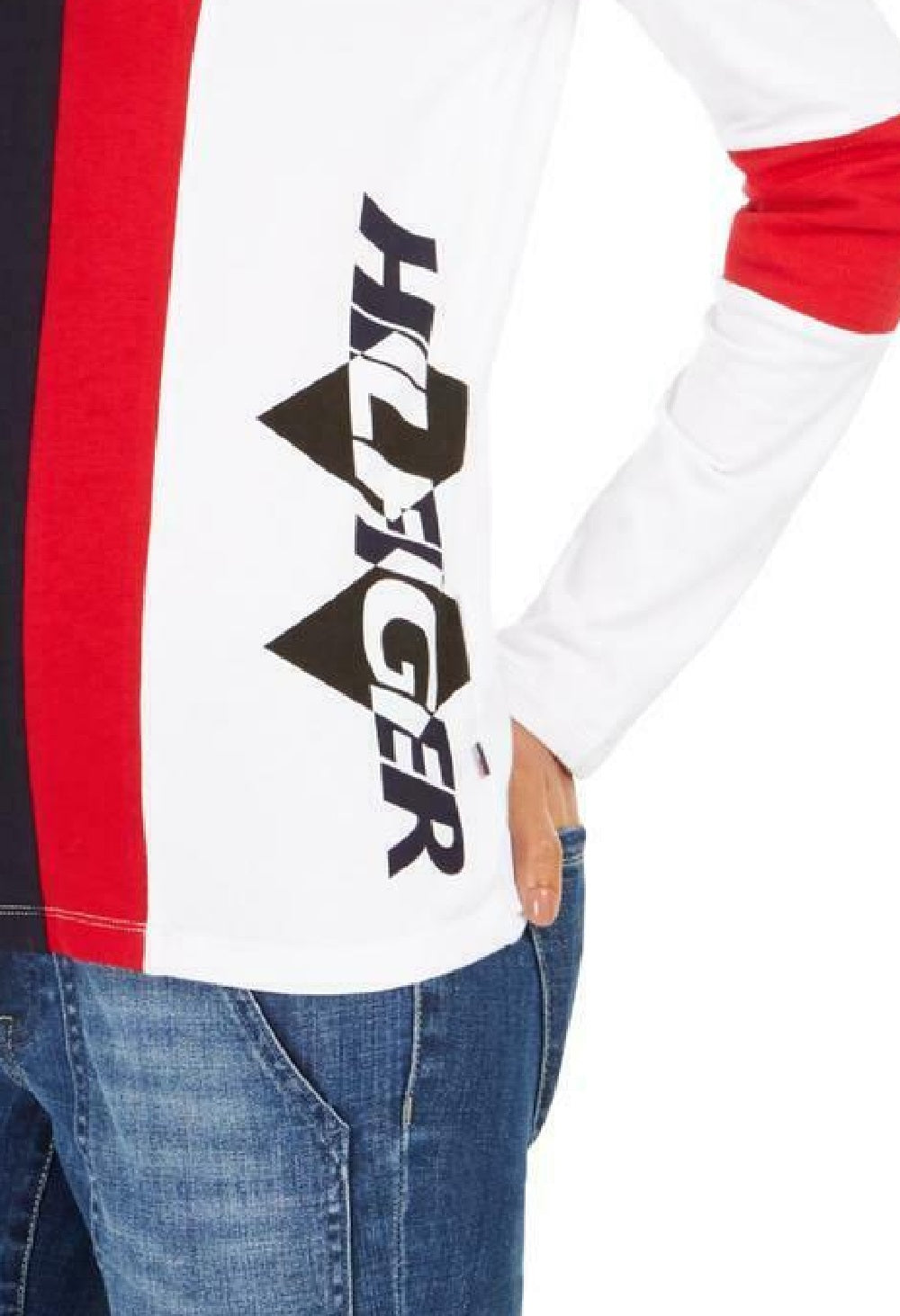 Camiseta Tommy Hilfiger Feminina com Estampa de Logotipo Colorblock Azul Tamanho XS