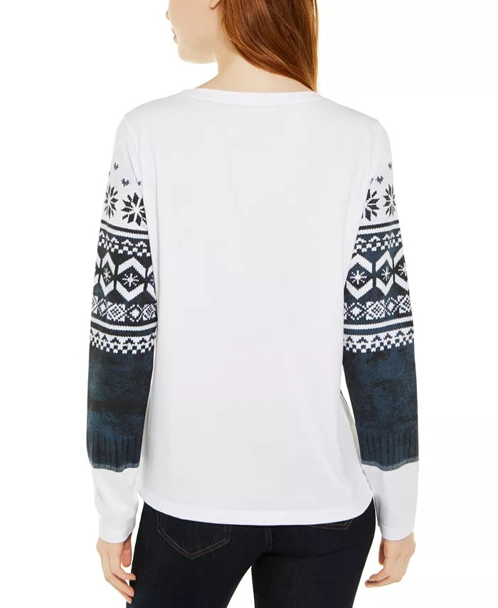 Tommy Hilfiger Fair Isle Cotton Top Feminino Branco Tamanho Grande