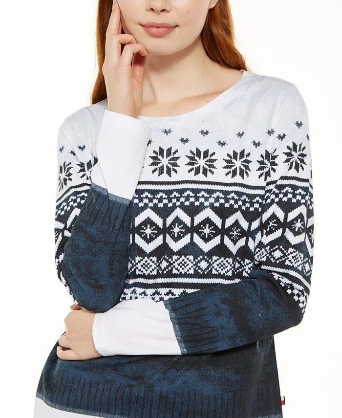 Tommy Hilfiger Fair Isle Cotton Top Feminino Branco Tamanho Grande