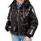 Casaco acolchoado com capuz brilhante Tommy Hilfiger feminino, preto, tamanho extra grande
