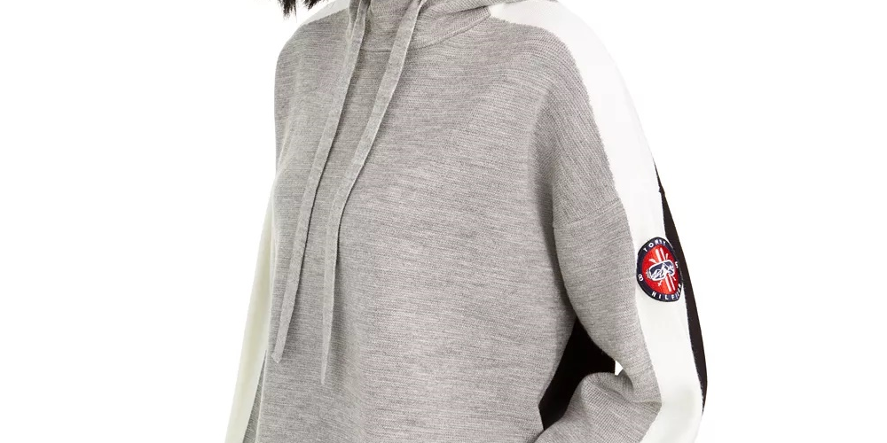 Tommy Hilfiger Moletom com capuz feminino de manga larga, cinza, tamanho pequeno