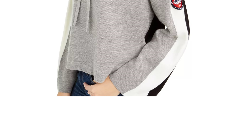 Tommy Hilfiger Moletom com capuz feminino de manga larga, cinza, tamanho pequeno