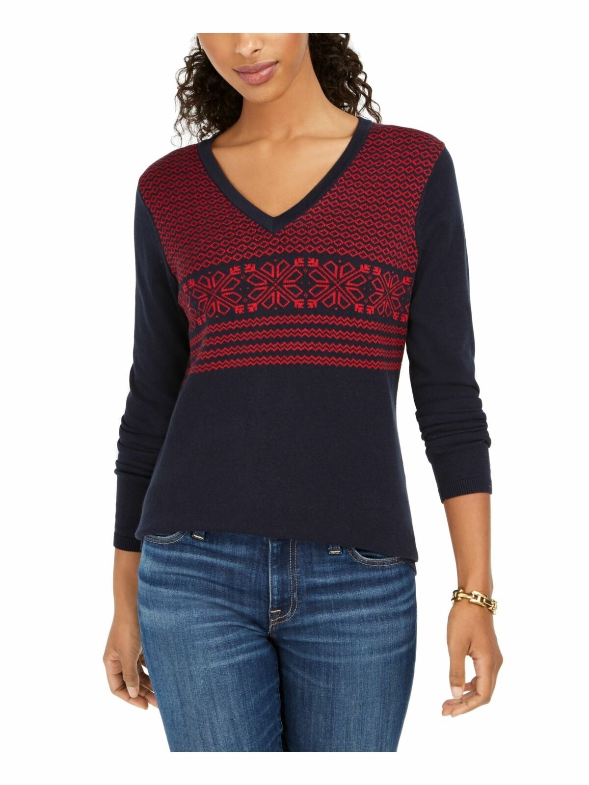 Suéter Tommy Hilfiger Fair Isle Ivy Cotton Feminino Azul Tamanho Extra Grande