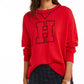 Tommy Hilfiger Suéter feminino de gola redonda Varsity vermelho tamanho extra grande