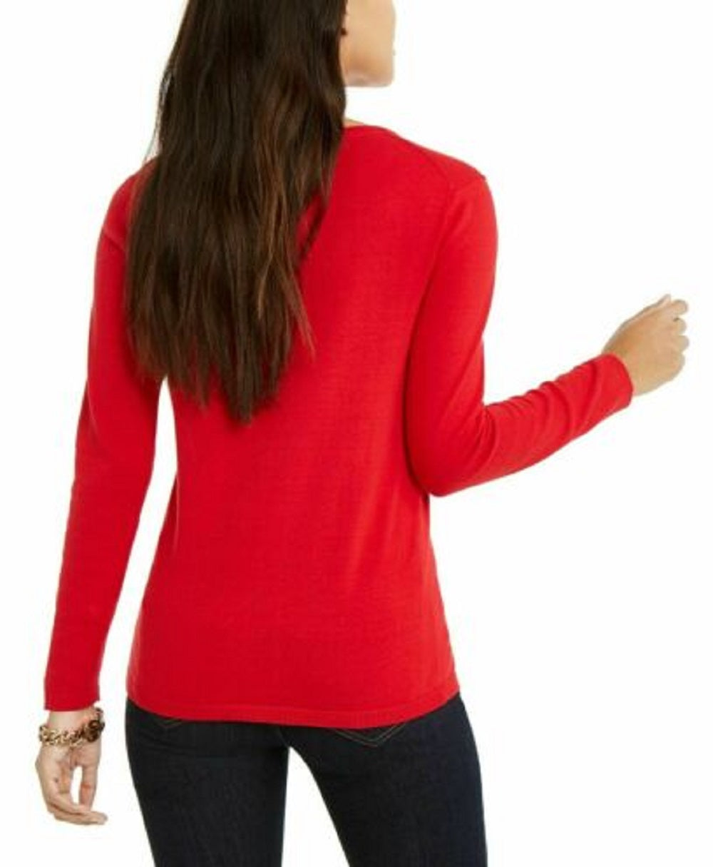 Suéter Tommy Hilfiger Feminino de Algodão Argyle com Tachas Vermelho Tamanho X-G