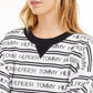 Suéter feminino Tommy Hilfiger com listras e logotipo, branco, tamanho X-G